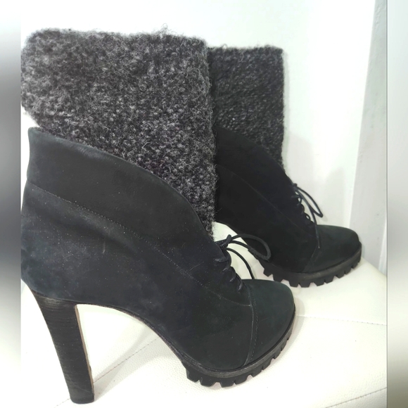 VIC MATIE ITALIAN LEATHER LUG SOLE & WOOL BLEND SOCK ANKLE BOOTS 40 - Picture 6 of 10